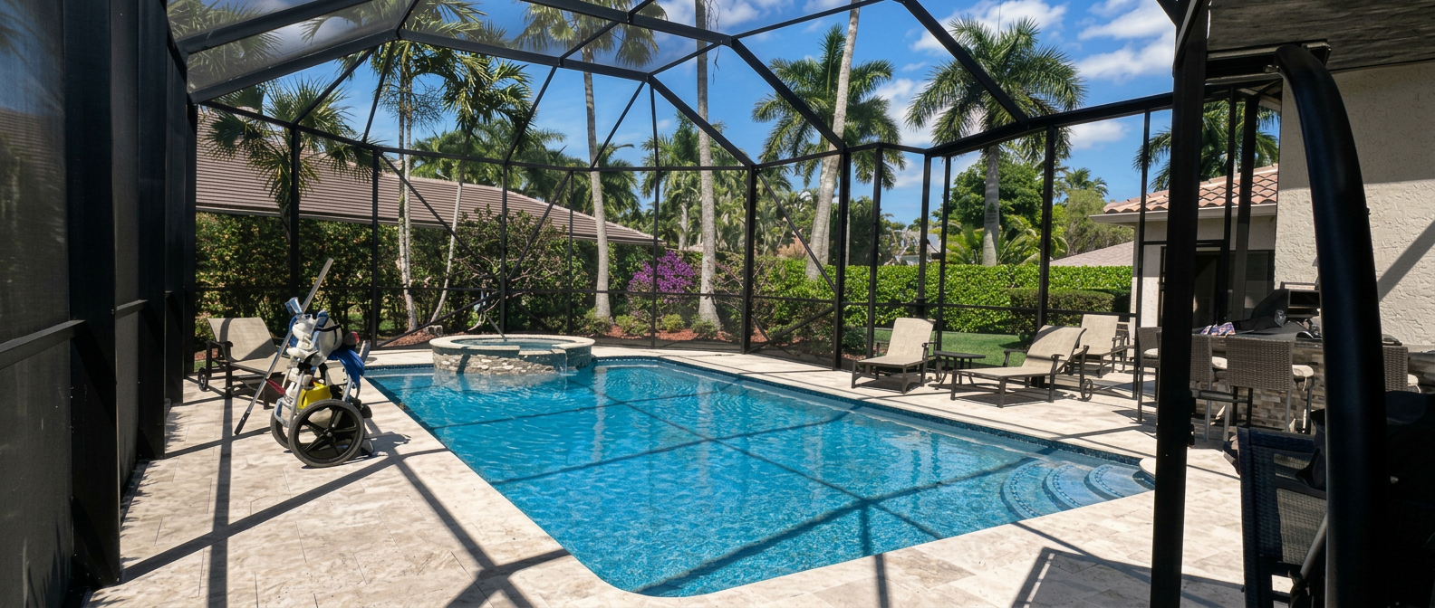 Screened pool enclosure maintained by Pool King in Pembroke Pines